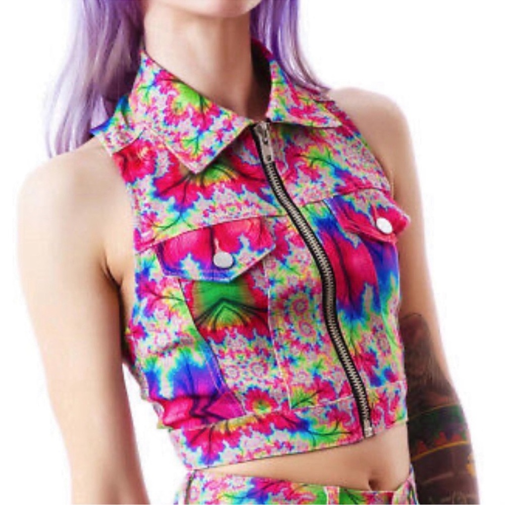 NWT Lip Service 24HRS Kaleidoscope Stretch Twill Zip Top